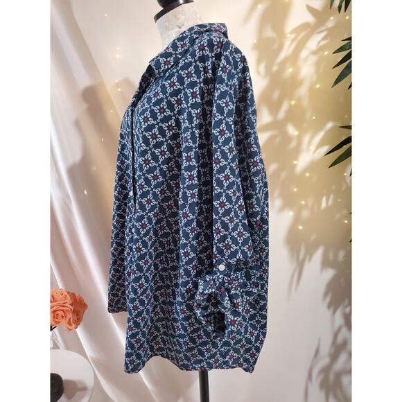 Catherines Lobster Roll Tab Sleeve Button Up Shirt Size 5X Nautical Coastal - Picture 4 of 9